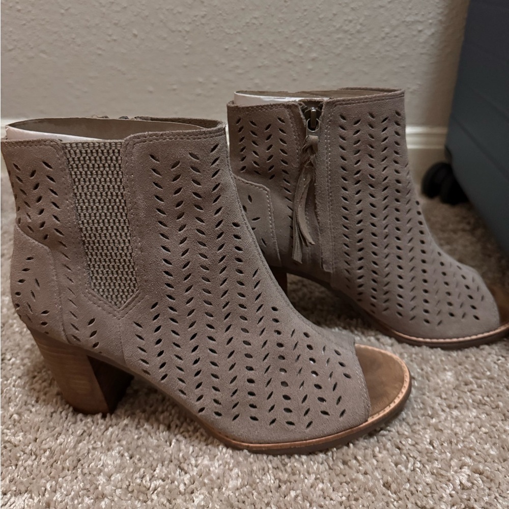 Toms Taupe Perforated Ankle Booties